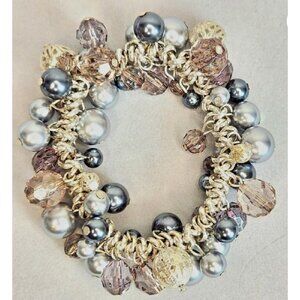 Premier Designs Jewelry Bauble On Gray Pearl Glass Beads Stretch Bracelet Silver
